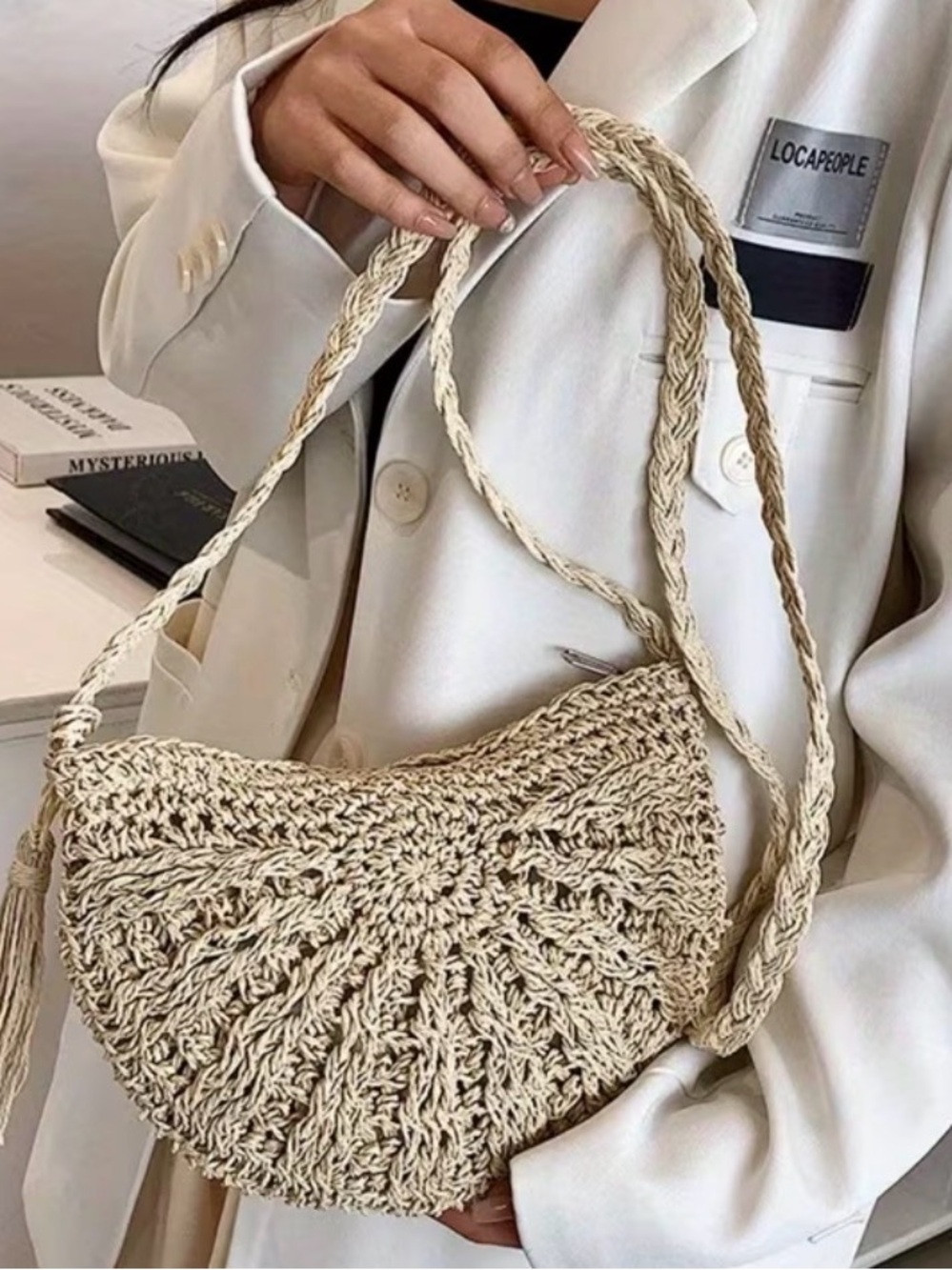 NEW Handwoven Cream Crochet Shoulder Bag